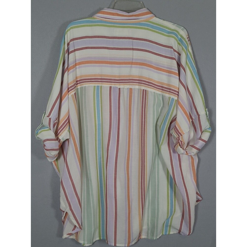 American Eagle Tunic Womens L White Pastel Striped Flowy Boho Button Up Shirt - Picture 3 of 11